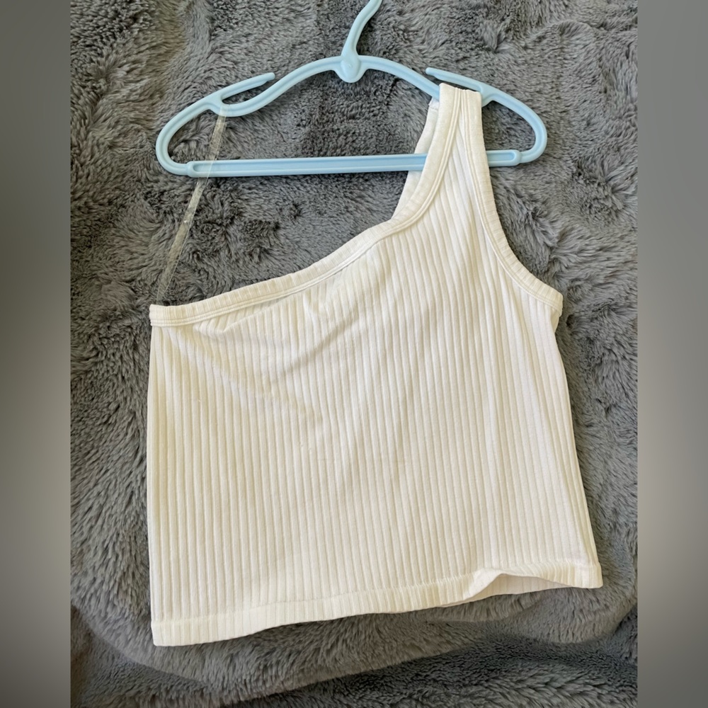 American Threads White One Shoulder Tank Top